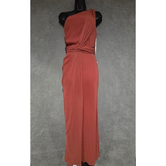 Jenny Packham Bridesmaids Dress Maxi Womens 4 Rust Lux Chiffon One Shoulder Gown - Picture 1 of 11